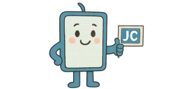 Im Animationsstil dargestelltes kleines blaues lächelndes Handy, welches den linken Daumen nach oben hält, darüber sieht man den Schriftzug JC für Jobcenter. 