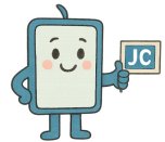 Im Animationsstil dargestelltes kleines blaues lächelndes Handy, welches den linken Daumen nach oben hält, darüber sieht man den Schriftzug JC für Jobcenter.